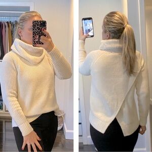 Banana Republic White Cowl Turtleneck Sweater with Split Hem